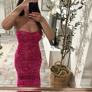 Fashion Nova Sparkling Fuchsia Strapless Dress